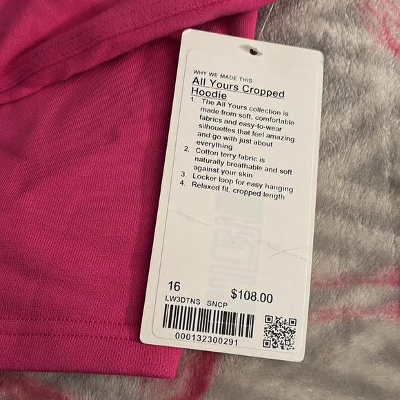 Lululemon All Yours Cropped Hoodie in Sonic Pink, sz 16  XL NWT #lululemonpink - Picture 4 of 5